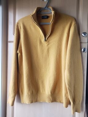 Hackett Men's Zip-Front Mock Neck Sweater in Mustard 100% Lambswool